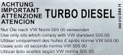 VW T3 Aufkleber Ventildeckel  "Turbo Diesel"